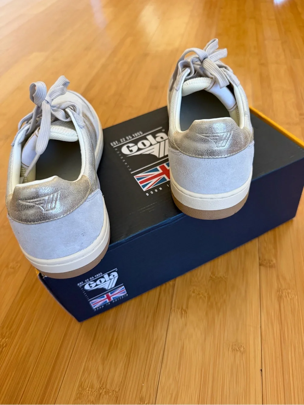 Gola Women's Athletic Sneakers in Light Gray with Metallic Gold Stripes